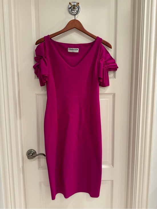 Chiara Boni Dresses & Skirts - Chiara Boni Fuchsia Cold-Shoulder Ruched Sleeve Midi Dress